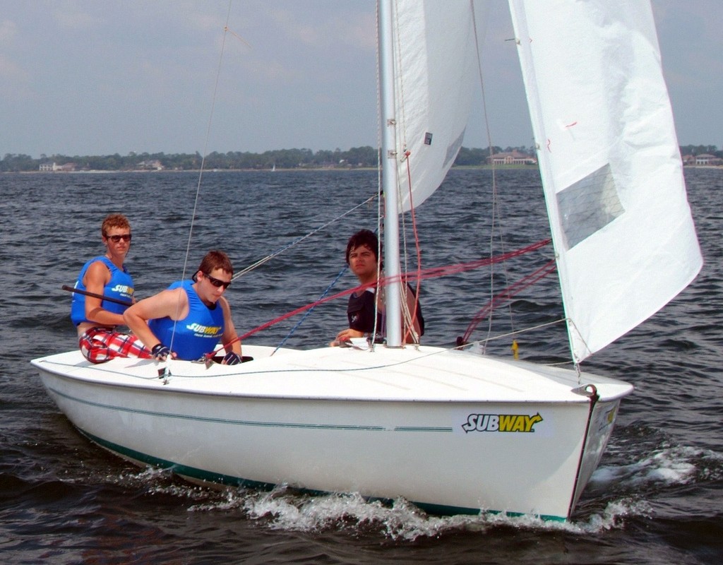Seth Cooke, Flying Scot 116 from Ft Walton Beach YC, with crewmates Darwin Pritchard and Hank Moran won the Flying Scot Class in the SUBWAY USA Junior Olympic sailing Festival and Independence Day Regatta on Pensacola Bay. © Talbot Wilson